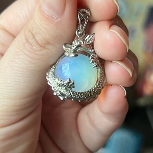 Dragon Opalite Ball pendant necklace silver plated
